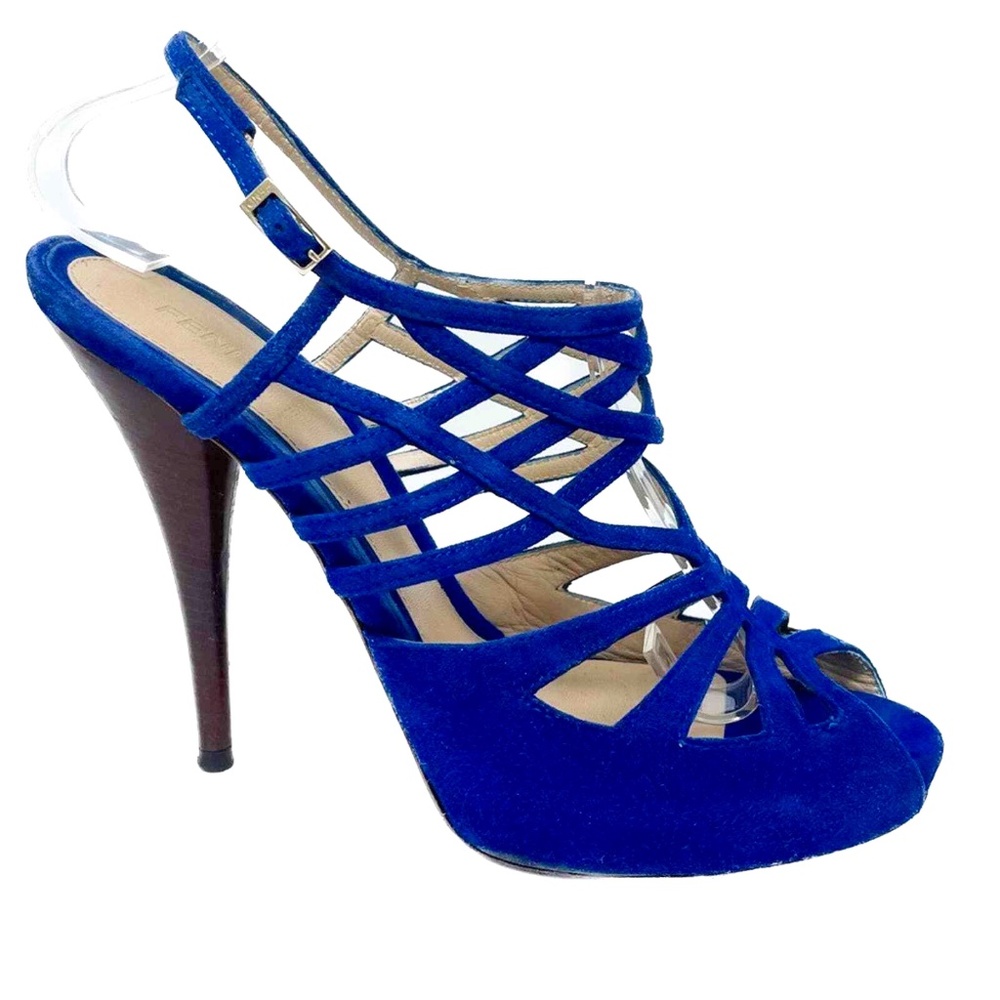 FENDI * NEW Blue Suede High Platform Cage Sandal 38/7.5